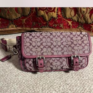 Original 2000s Coach Purple Leather Monogram Double Buckle Bag